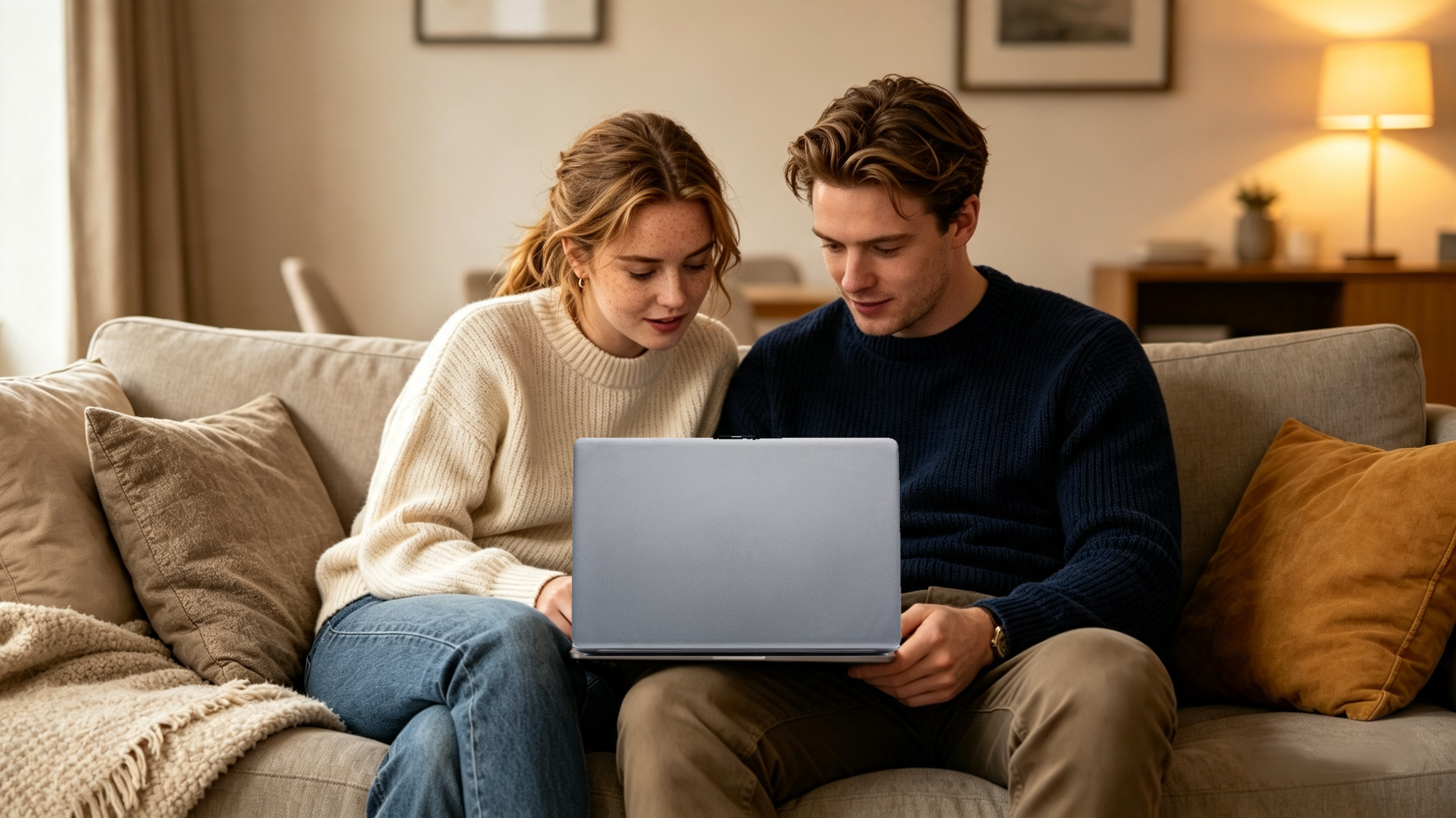 Couple looking at laptop together